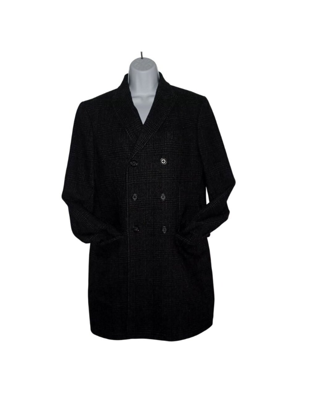 Banana Republic Car Coat Black Plaid Wool Preppy Peacoat Windowpane Mens Size M